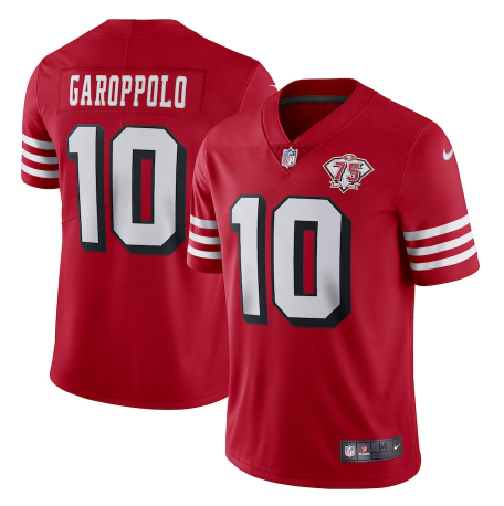 Men's San Francisco 49ers #10 Jimmy Garoppolo 2021 Scarlet 75th Anniversary Alternate Vapor Untouchable Stitched NFL Jersey Men's San Francisco 49ers #10 Jimmy Garoppolo 2021 Scarlet 75th Anniversary Alternate Vapor Untouchable Stitched NFL Jersey